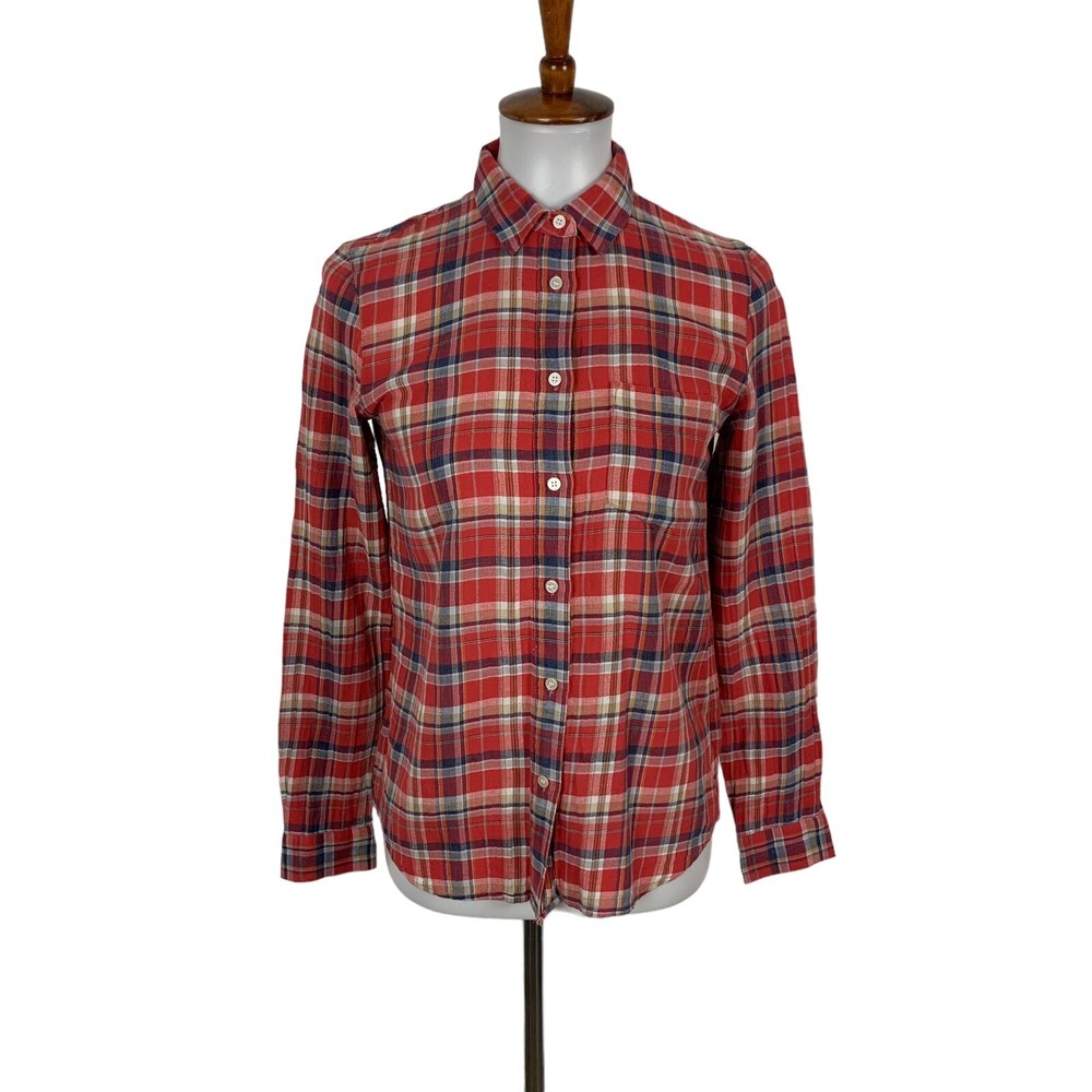 Madewell Red Navy Plaid Button Down Long Sleeve Cotton Shirt XS